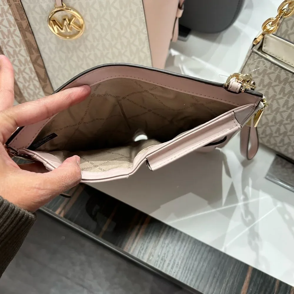 BUNDLE Michael Kors Gilly Large Drawstring Travel Tote Shoulder PwD Blush Wallet - Picture 12 of 16